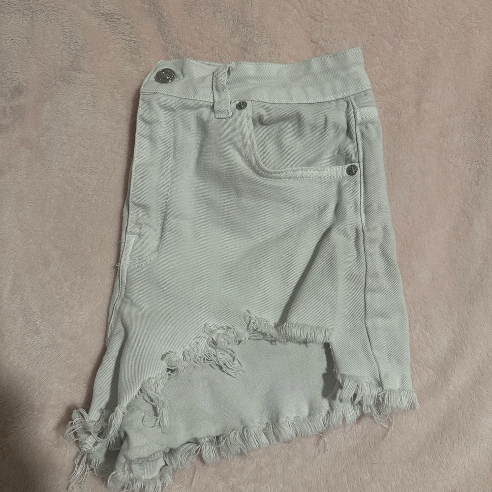 Frayed Hem White Ripped Denim Shorts